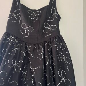 Lena Black Sleeveless Party Dress with Silver Rhinestone Bow Accents